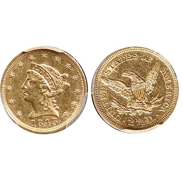 USA;  1843 $2.50 Gold PCGS Choice Extra Fine-45