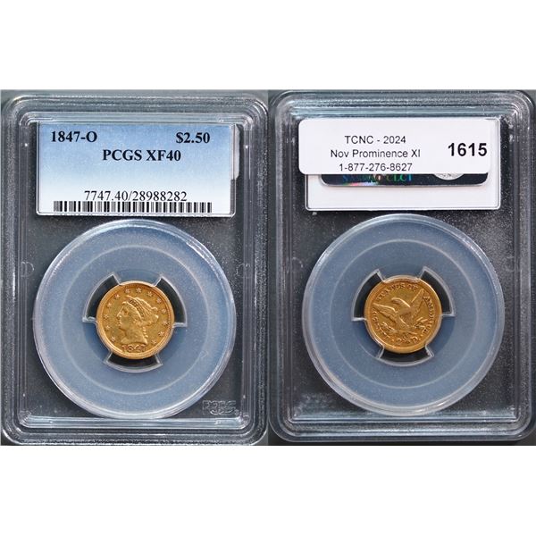 USA;  1847-O $2.50 Gold PCGS Extra Fine-40.