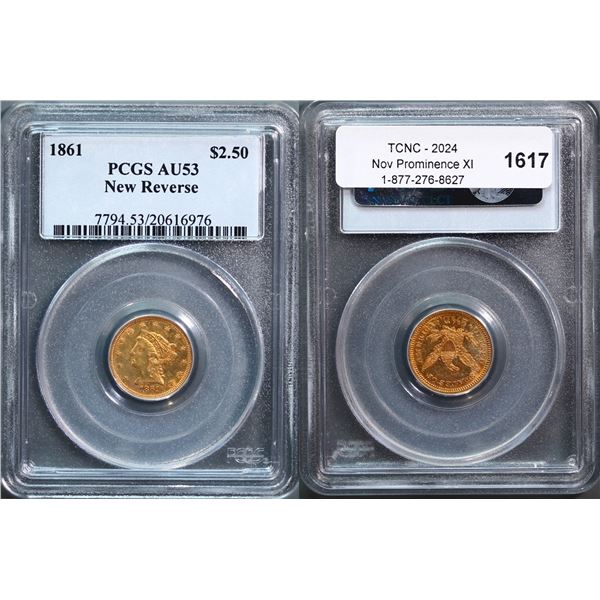 USA;  1861 $2.50 Gold New Reverse PCGS Choice About Uncirculated-53