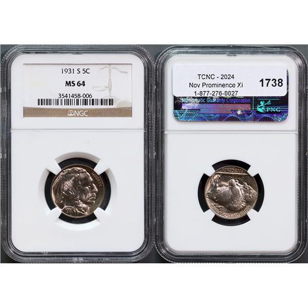 USA;  1931-S 5¢ NGC Choice Mint State-64