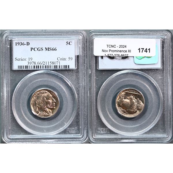 USA;  1936-D 5¢ PCGS Superb Gem Mint State-66