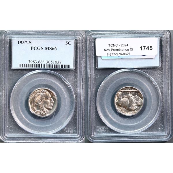 USA;  1937-S 5¢ PCGS Superb Gem Mint State-66