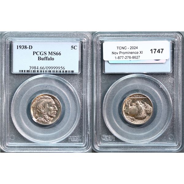 USA;  1938-D 5¢ Buffalo PCGS Superb Gem Mint State-66