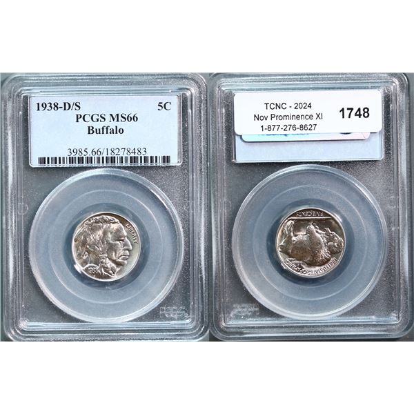 USA;  1938-D/S 5¢ Buffalo PCGS Superb Gem Mint State-66