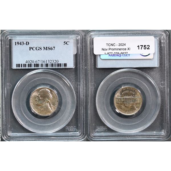 USA;  1943-D 5¢ PCGS Superb Gem Mint State-67