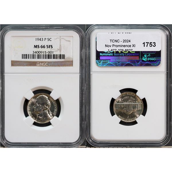 USA;  1943-P 5¢ NGC Superb Gem Mint State-66 5FS