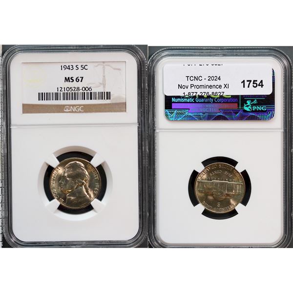 USA;  1943-S 5¢ NGC Superb Gem Mint State-67