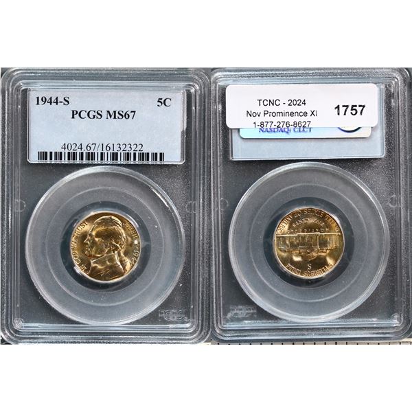 USA;  1944-S 5¢ PCGS Superb Gem Mint State-67