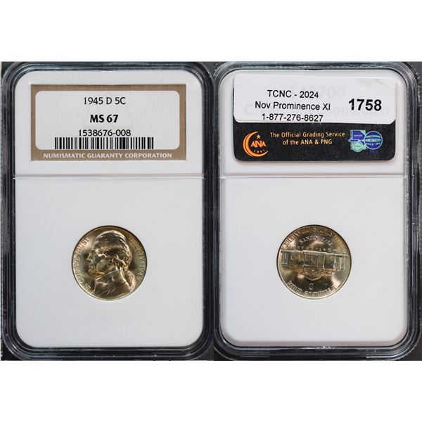 USA;  1945-D 5¢ NGC Superb Gem Mint State-67