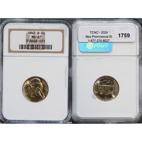 USA;  1945-D 5¢ NGC Superb Gem Mint State-67