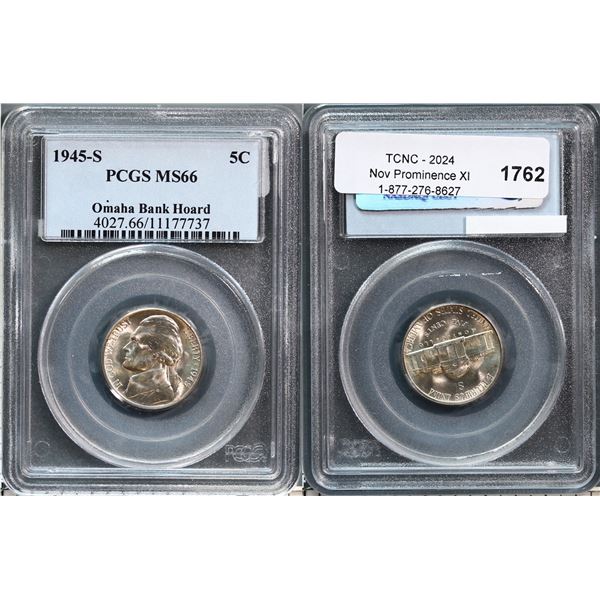 USA;  1945-S 5¢ Omaha Bank Hoard PCGS Superb Gem Mint State-66