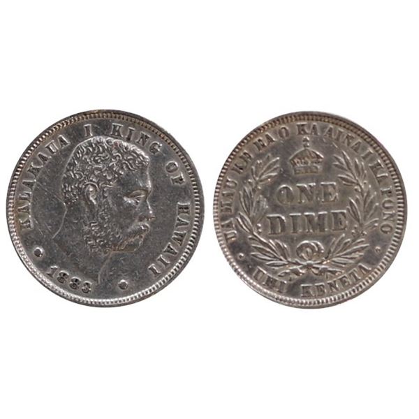 USA;  1883 10¢ Hawai Obv Rim Tag.