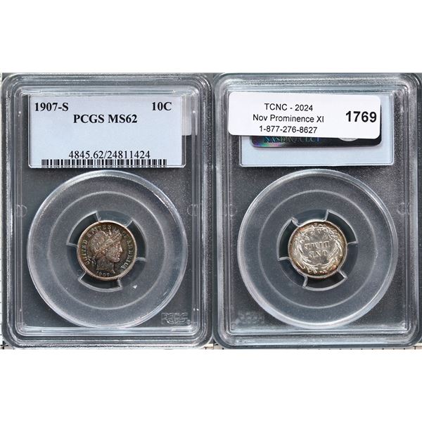 USA;  1907-S 10¢ PCGS Choice Mint State-62