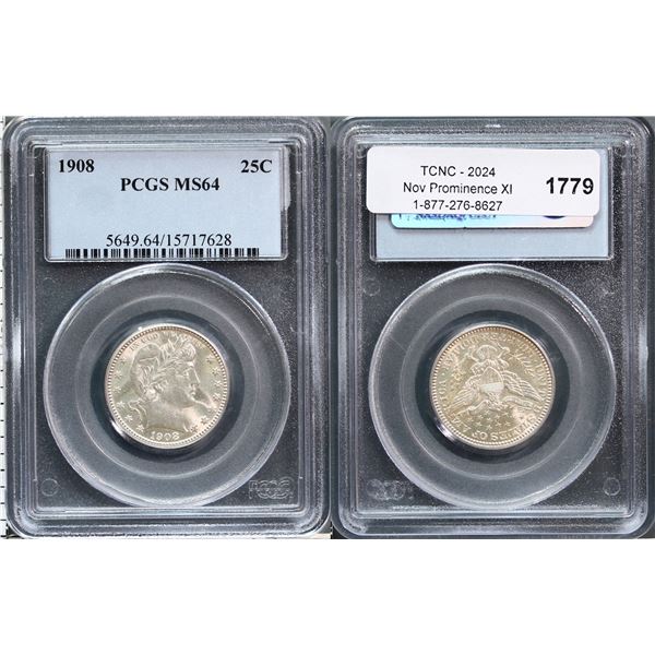 USA;  1908 25¢ PCGS Choice Mint State-64