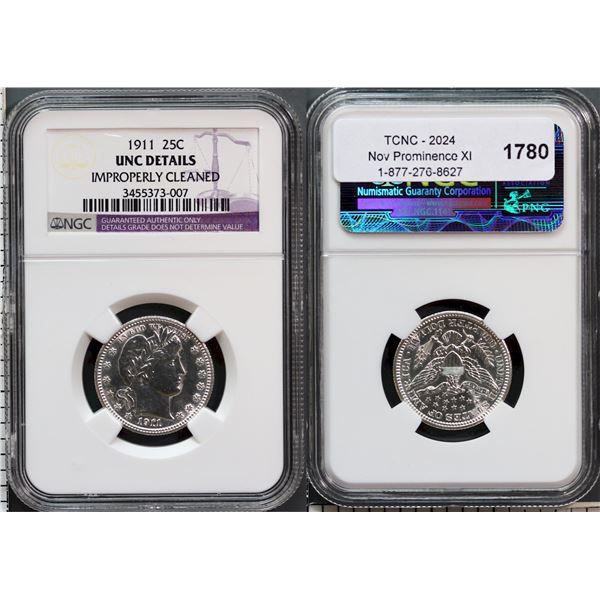 USA;  1911 25¢ NGC UNC Details Improperly Cleaned