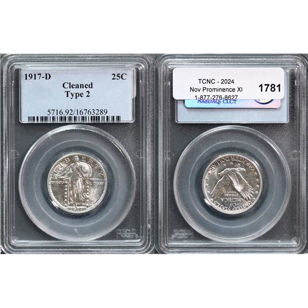 USA;  1917-D 25¢ Typed 2 PCGS Cleaned