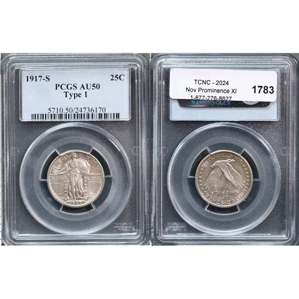 USA;  1917-S 25¢ Type 1 PCGS About Uncirculated-50