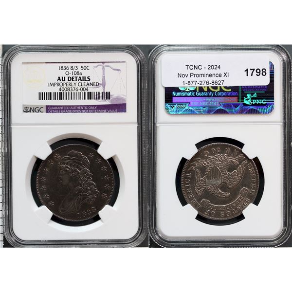 USA;  1836 8/3 50¢ O-108a NGC AU Details Improperly Cleaned