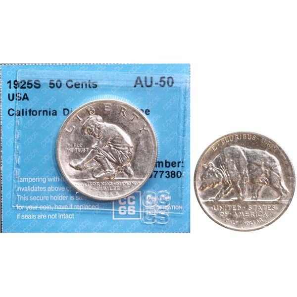 USA;  1925-S 50¢ California Diamond Jubilee, CCCS About Uncirculated-50.