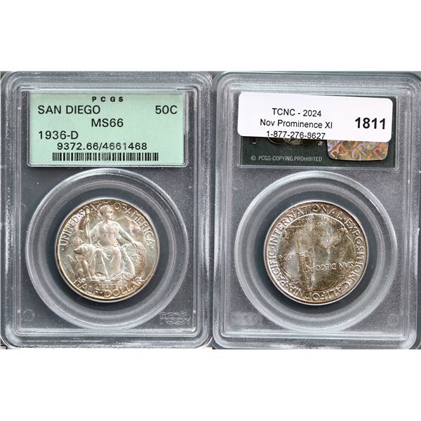 USA;  1936-D 50¢ San Diego PCGS Superb Gem Mint State-66