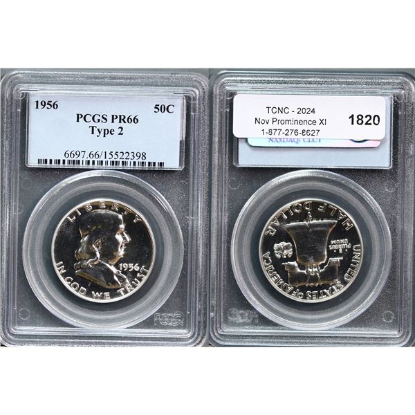 USA;  1956 50¢ Type 2 PCGS Superb Gem PROOF-66