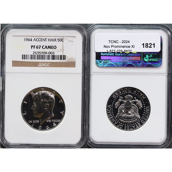 USA;  1964 50¢ Accent Hair NGC Superb Gem PROOF-67 CAMEO