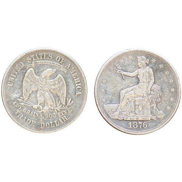 USA;  1876-S $1 Trade Dollar EF