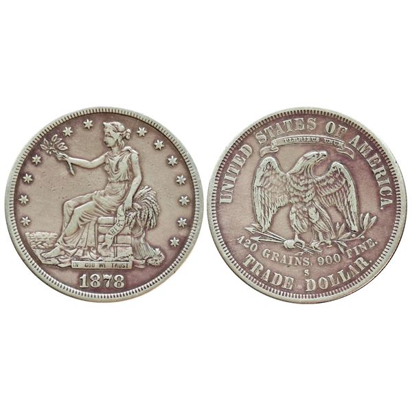 USA;  1878S $1 Trade Dollar, VF or better example with light pitting.