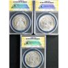 Image 2 : USA;  1878-S $1, 1888 & 1889 all ANACS graded Mint State-61 to Choice Mint State-62.  Lot of 3 coins