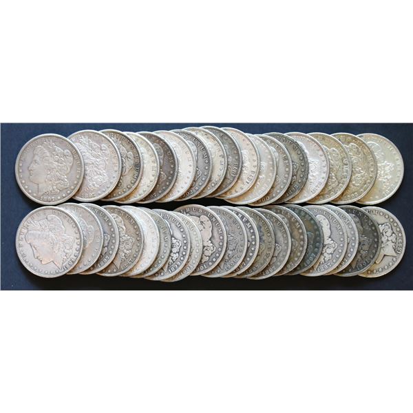 USA;  Morgan Dollars Mixed date lot 1878-1904, Lot of 36 coins VG to EF.