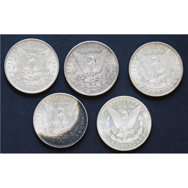 USA;  Morgan Dollars Mixed date lot 1878-1903, Lot of 5 coins AU-UNC or better.
