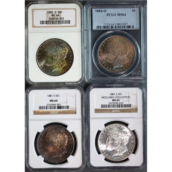USA;  1881-S $1 MCCLAREN Collection Choice Mint State-63, 1881-S Choice Mint State-64, 1885-O Choice