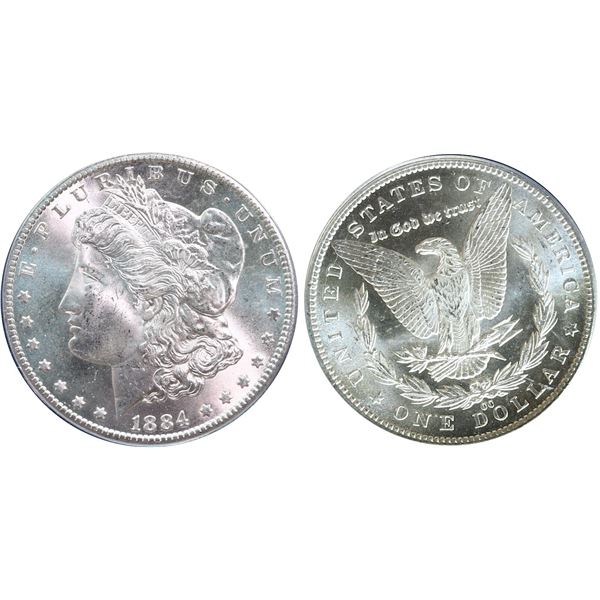 USA;  1884-CC $1 NGC Choice Mint State-64.  Bright white and lustrous example.