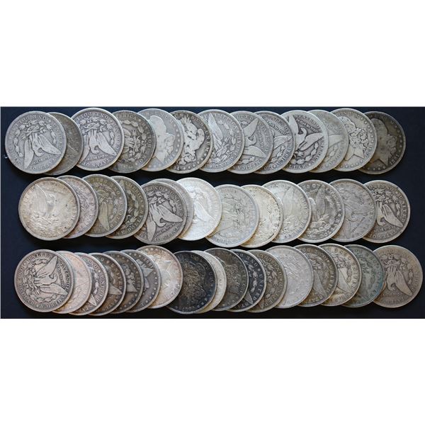 USA;  Morgan Dollars Mixed date lot 1885-1896-O, Lot of 43 coins VG to EF.
