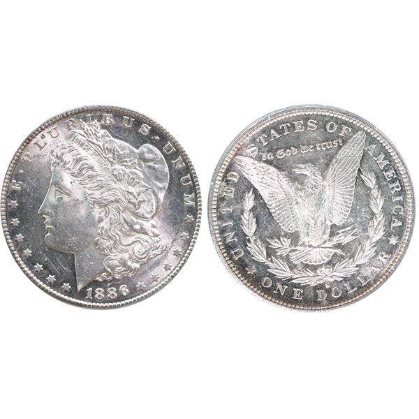 USA;  1886-S $1 ANACS Mint State-61.  Bright white and lustrous example.