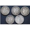 Image 1 : USA;  1892-S $1 VG to VF, lot of 5 coins.
