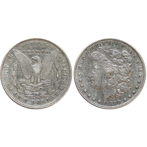 USA;  1899 $1 Morgan, nice EF example w/some light marks.