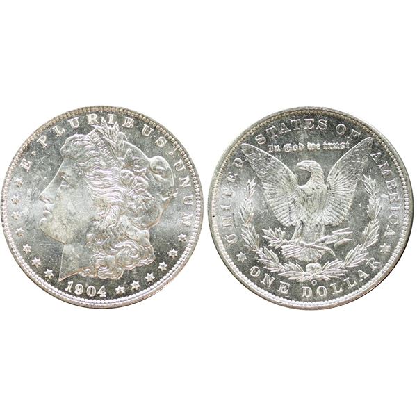 USA;  1904-O $1 Morgan, nice fully white and lustrous MS example.