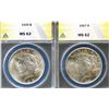 Image 1 : USA;  1925 $1 & 1927 both ANACS Choice Mint State-62.  Lot of 2 coins.