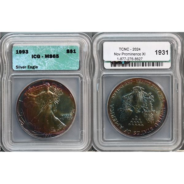 USA;  1993 $1 Silver Eagle ICG Gem Mint State-65