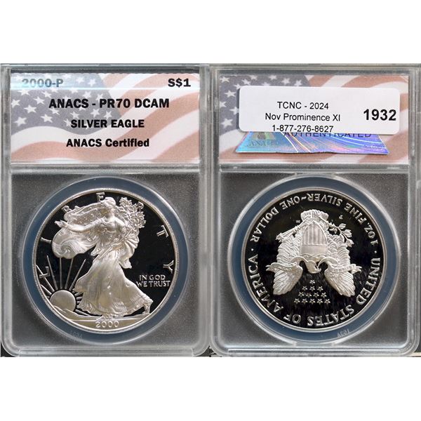 USA;  2000-P $1 ANACS Perfect PROOF-70 DCAM