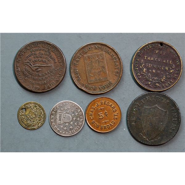 USA Token Lot;  Lot of 7 pcs includes Hardtime tokens, 1878 New Jersey issue, 1868 Ulysses S. Grant 