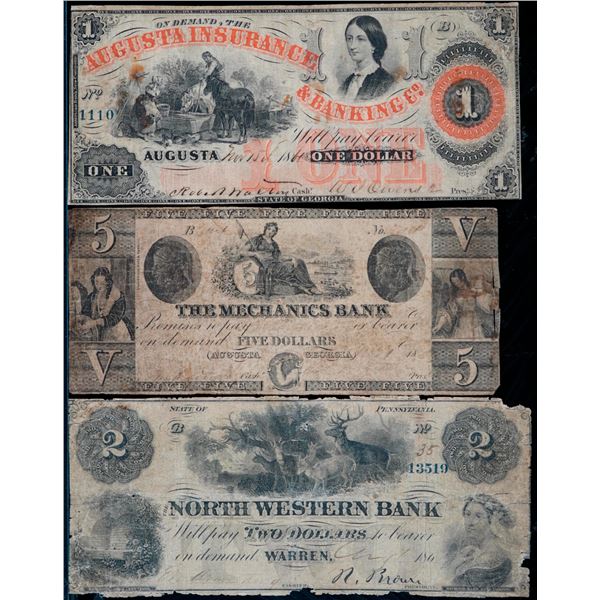 USA; Confederate Notes;  includes The Mechanics Bank 1858 $, Augusta Insurance & Banking Co. 1861 $1