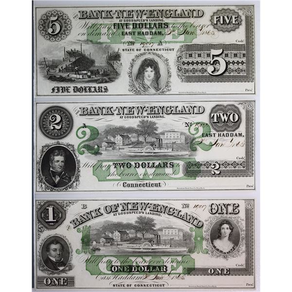 USA; Confederate notes; 1865 $1, $2 & $5 Bank of New England at Goodspeed's Landing (1853-1865) - Co