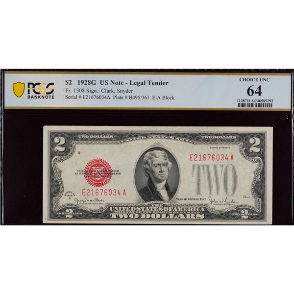 USA;  1928G $2 FR#1508 PCGS CH UNC64, 1928F $2 Fr#1507 CCCS CH UNC64, 2000 G $2 Fr#1939 CH UNC64PPQ 