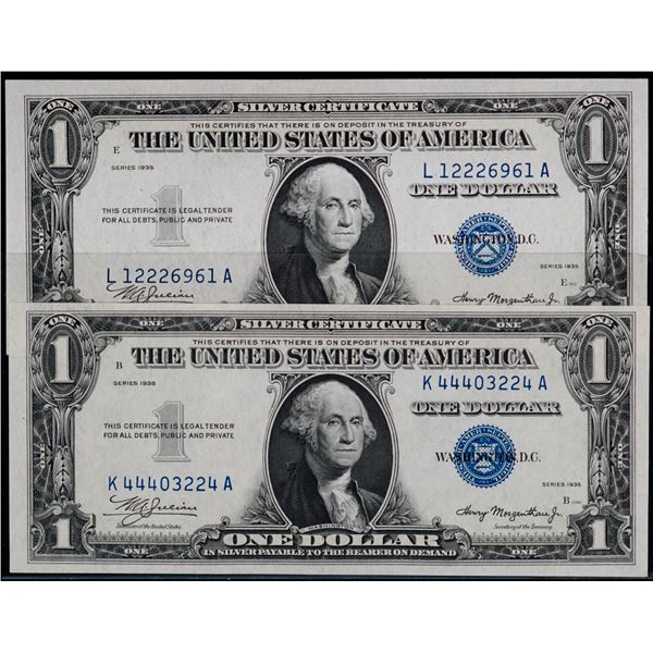 USA 1935 $1 #K44403224A, L12226961A, both UNC or better.