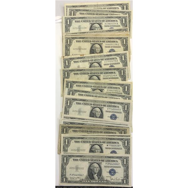 USA; 1935 $1's "Silver Certificate" Lot of 58 notes.  VG to Uncirculated.