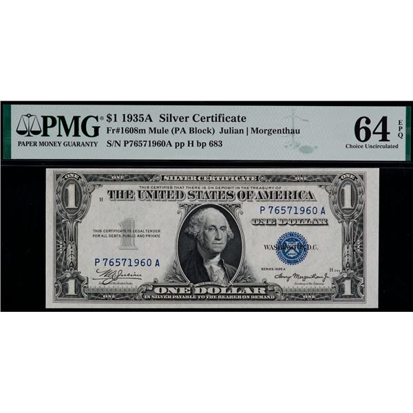 USA;  1935 $1 Fr#1608m #P76571959-960, PMG CH UNC64 & Gem UNC65 both PPQ.  Lot of 2 notes.