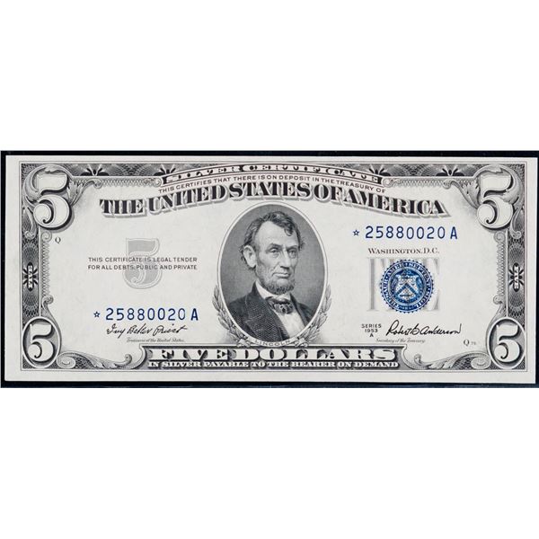 USA 1953A $5 #*25880020A, Unc or better.