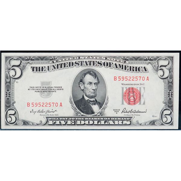 USA 1953A $5 #B59522570A, Unc or better.